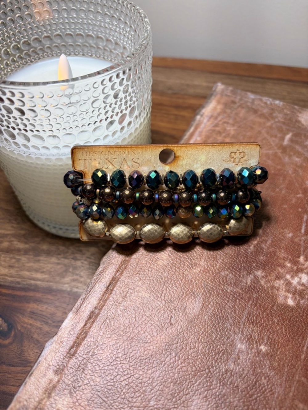 Iridescent Beaded Stretch Bracelet Set by Pink Panache